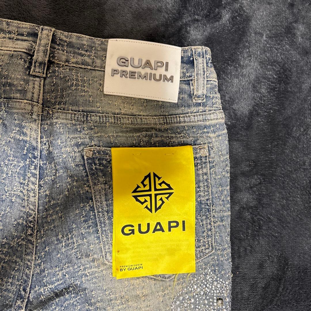 【希少】GUAPIのヴィンテージブルー ディストレスト クロス デニム　W28