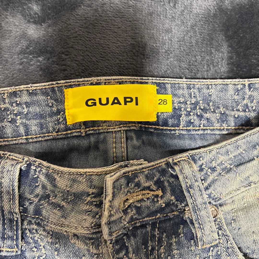 【希少】GUAPIのヴィンテージブルー ディストレスト クロス デニム　W28