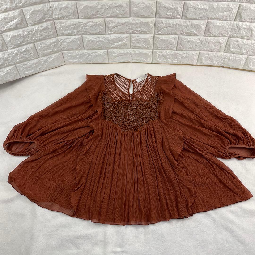 Chloe/クロエ、シフォンブラウス、レース、Aライン、ゆったり、34