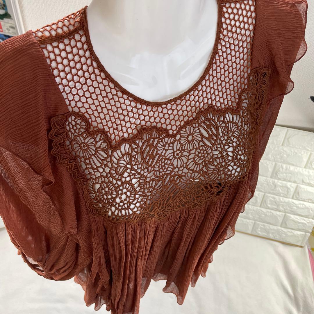 Chloe/クロエ、シフォンブラウス、レース、Aライン、ゆったり、34