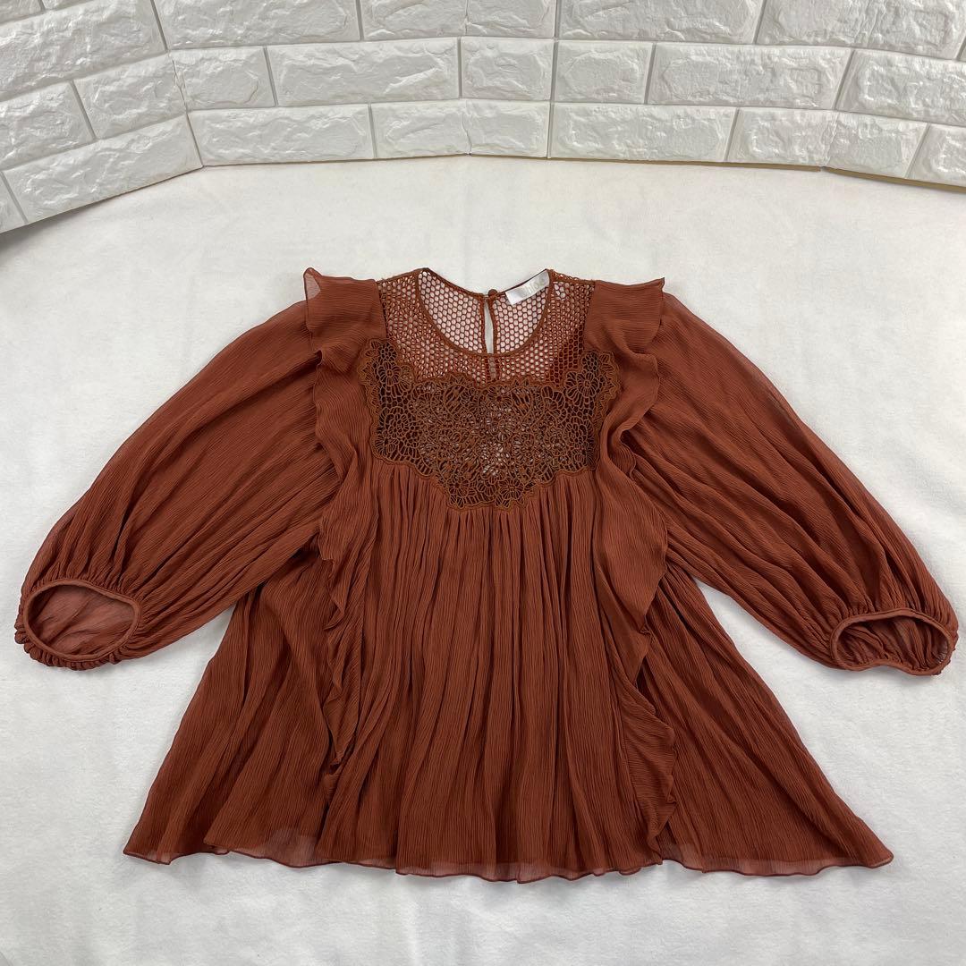 Chloe/クロエ、シフォンブラウス、レース、Aライン、ゆったり、34