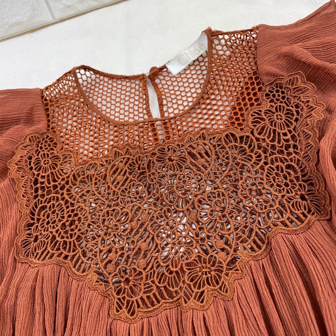 Chloe/クロエ、シフォンブラウス、レース、Aライン、ゆったり、34