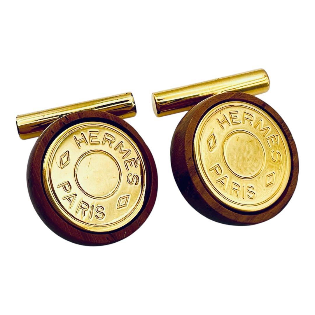 エルメス　セリエ　ウッド　メタル　ゴールド　カフス　カフリンクス
