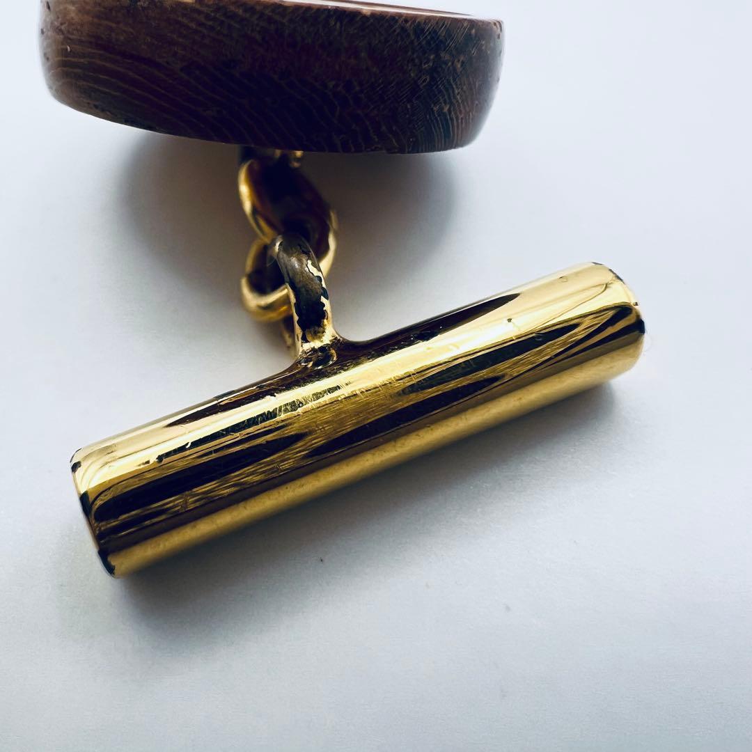 エルメス　セリエ　ウッド　メタル　ゴールド　カフス　カフリンクス