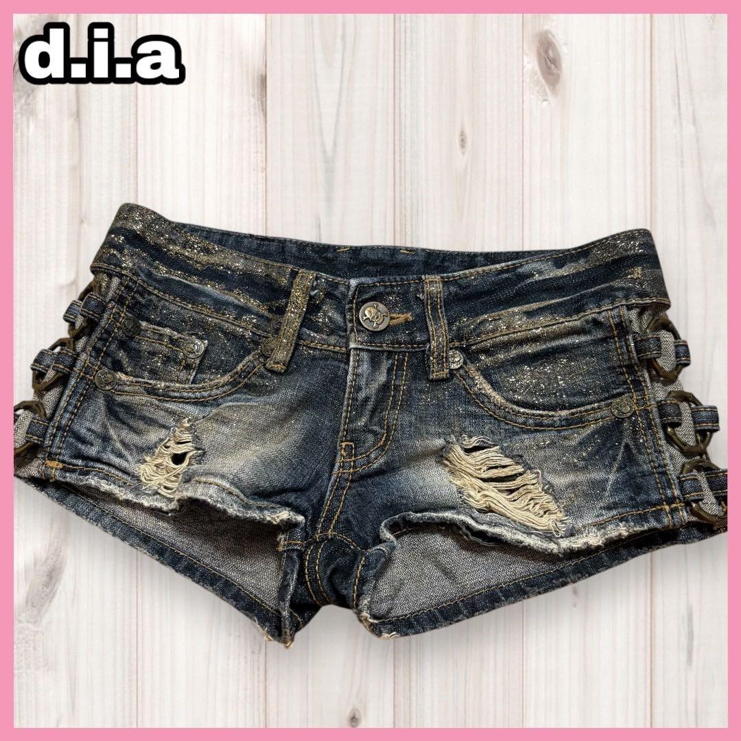d.i.a. ダイヤ ダメージデニム ショートパンツ ゴールドラメ 平成ギャル