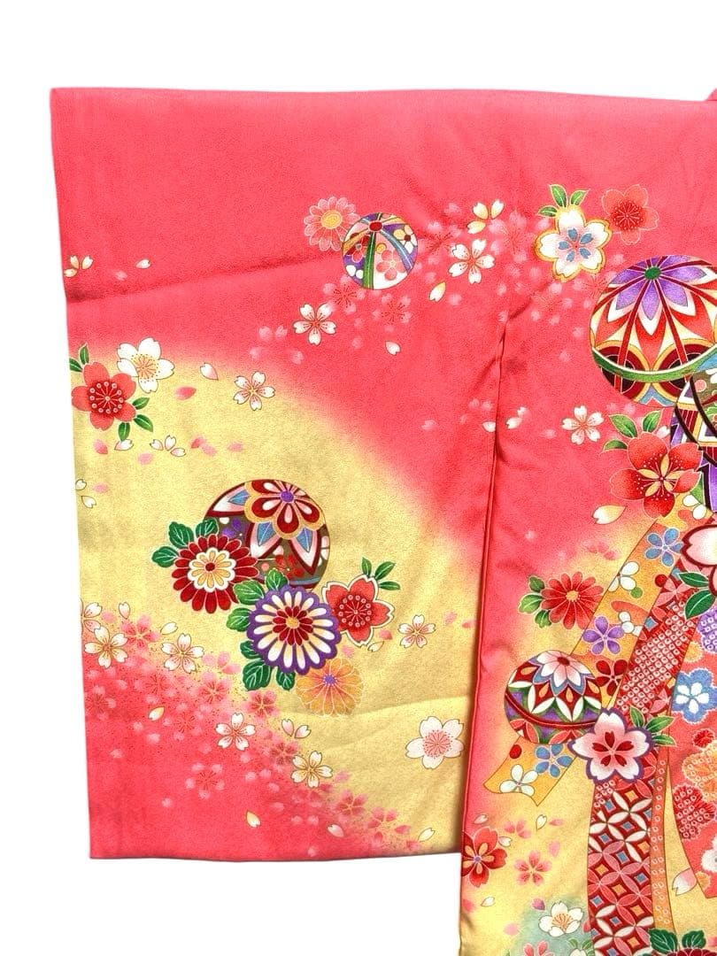 美品　女の子　初着　一つ身着物、襦袢セット　ピンク×パステルイエロー　正絹