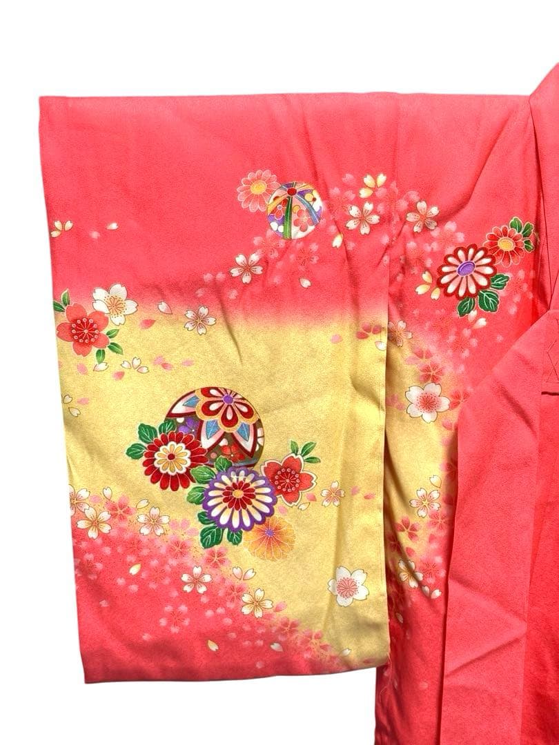 美品　女の子　初着　一つ身着物、襦袢セット　ピンク×パステルイエロー　正絹