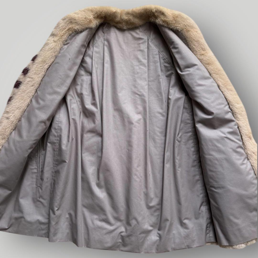 毛皮☆ミンク MINK ファーコート バイカラー パープル クリーム デザイン