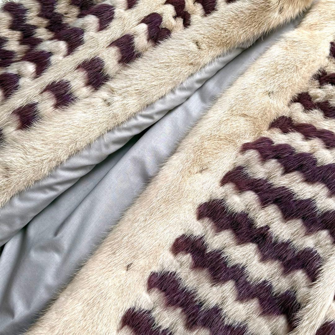 毛皮☆ミンク MINK ファーコート バイカラー パープル クリーム デザイン