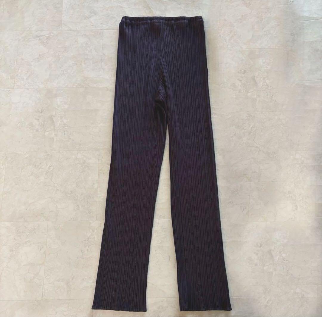 美品　プリーツプリーズ　ストレート　パンツ　3サイズ　紫