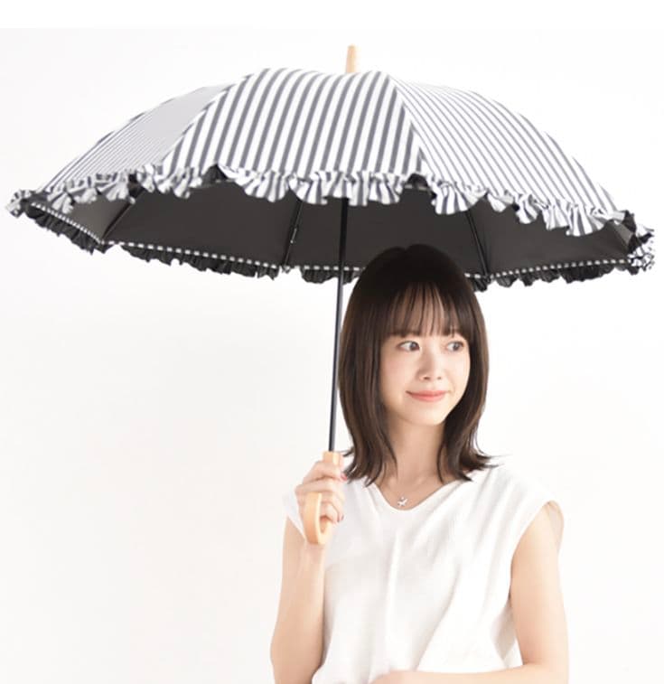 サンバリア100 日傘　長傘　ストライプ柄 フリル付き Sサイズ