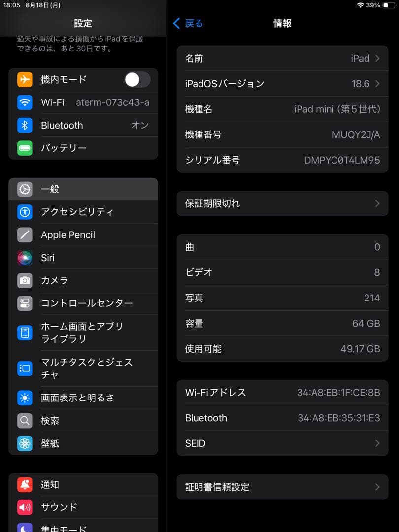 iPad mini 第５世代　64GB ゴールド　Wi-Fiモデル
