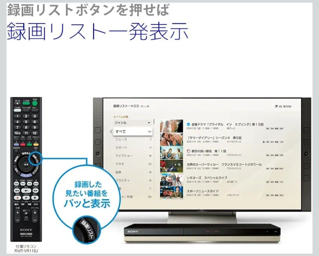 ソニー ブルーレイディスク/DVDレコーダー 500GB 2チューナー 2番組同