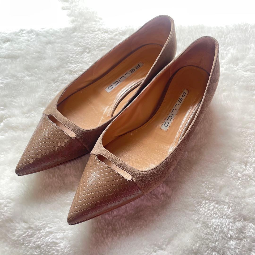 PELLUCOペリーコ アネッリ クロコ型押 フラットシューズ ポインテッドトゥ