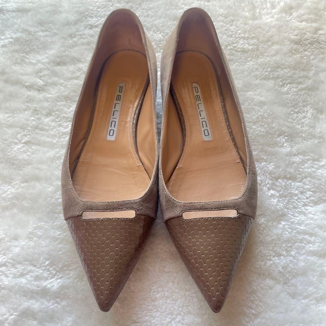 PELLUCOペリーコ アネッリ クロコ型押 フラットシューズ ポインテッドトゥ