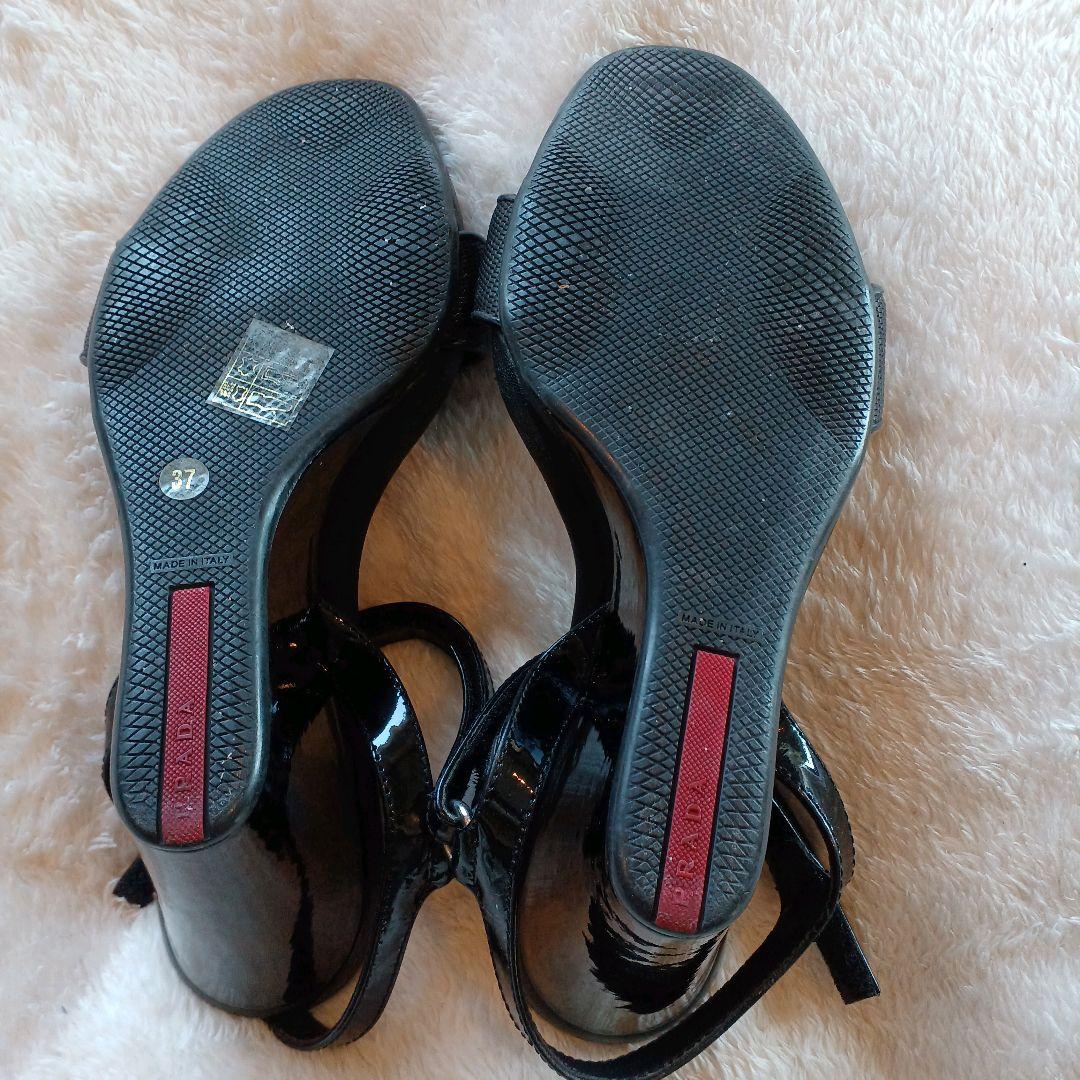 ♡PRADA ♡ロゴ入りブラックレザーサンダル37
