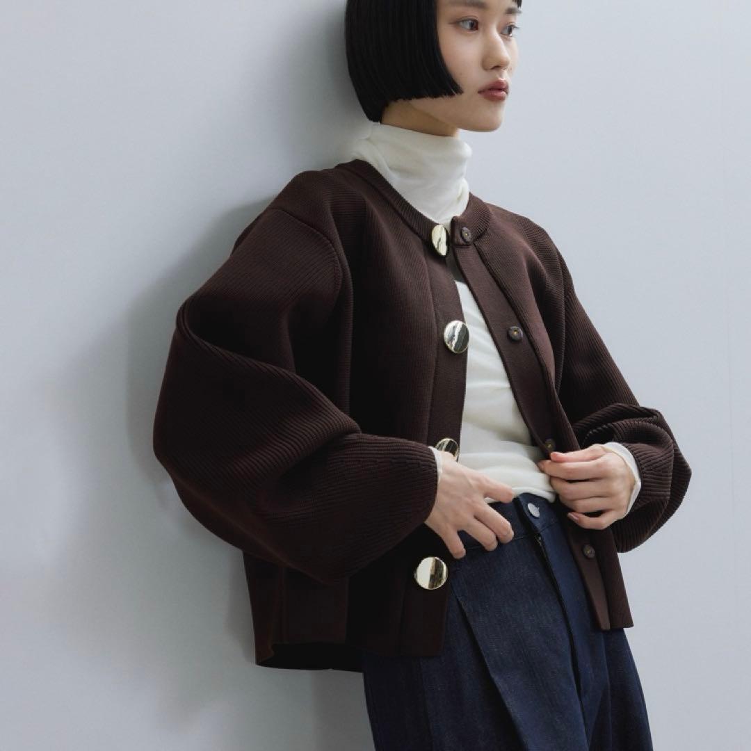 adam et rope' セレクトネックウェーブボタンカーディガン　ブラウン