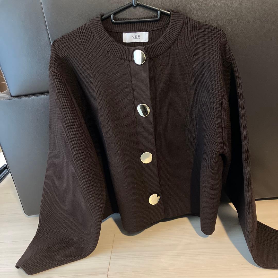 adam et rope' セレクトネックウェーブボタンカーディガン　ブラウン
