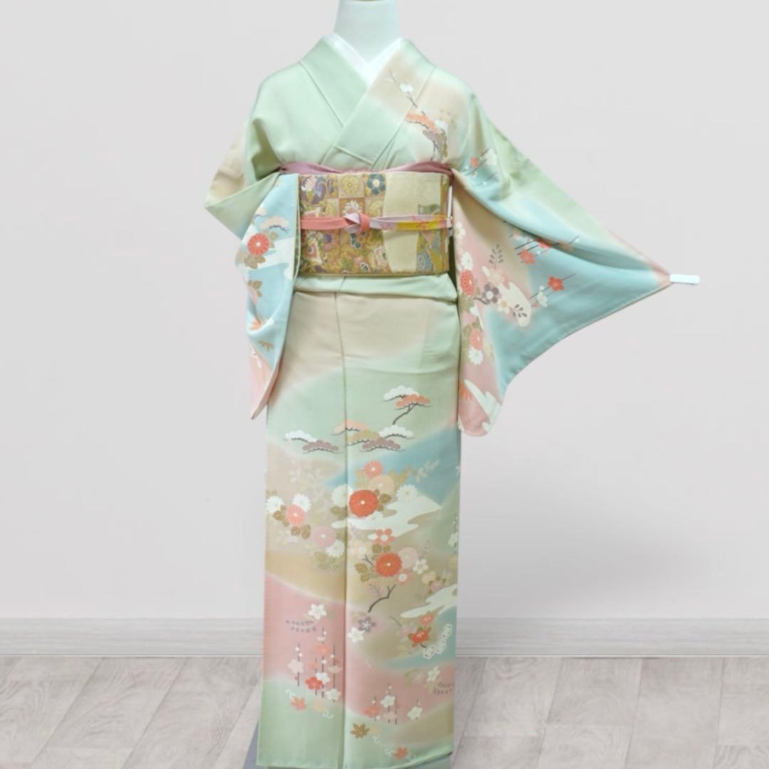 訪問着フルセット　正絹【256】お宮参り【訪問着、袋帯、帯締め、帯揚げ】