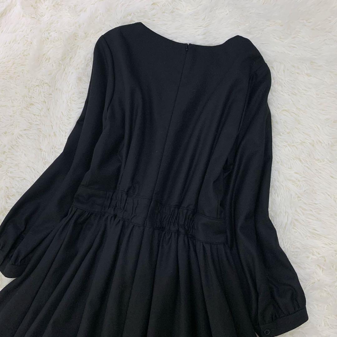 ミシェルボードウイン ウール カシミヤ ギャザー ワンピース 冠婚葬祭 黒