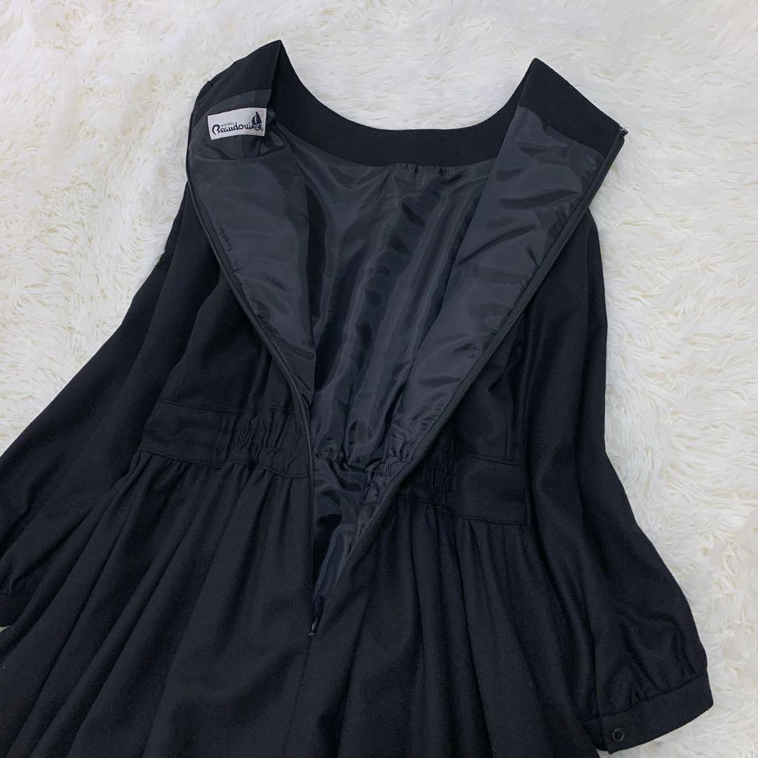 ミシェルボードウイン ウール カシミヤ ギャザー ワンピース 冠婚葬祭 黒