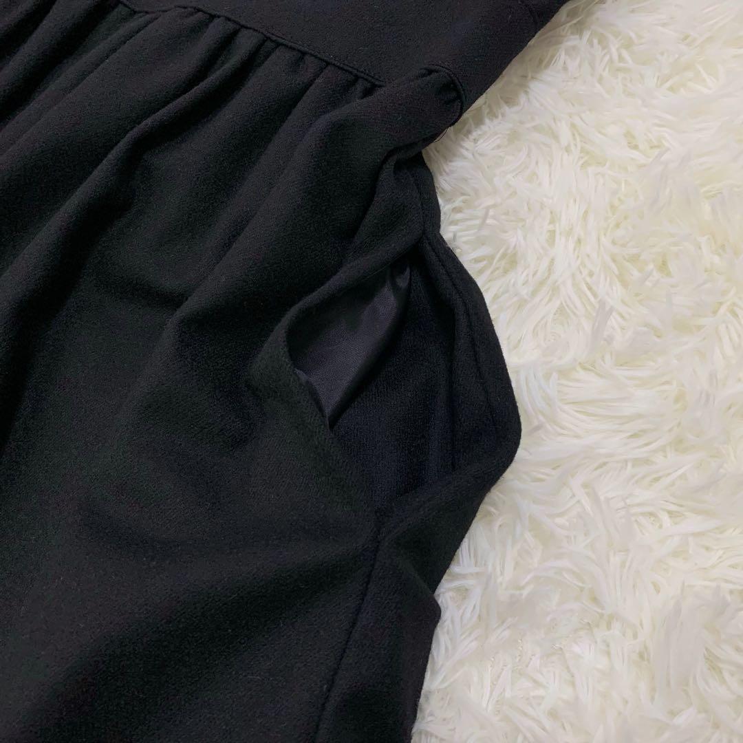 ミシェルボードウイン ウール カシミヤ ギャザー ワンピース 冠婚葬祭 黒