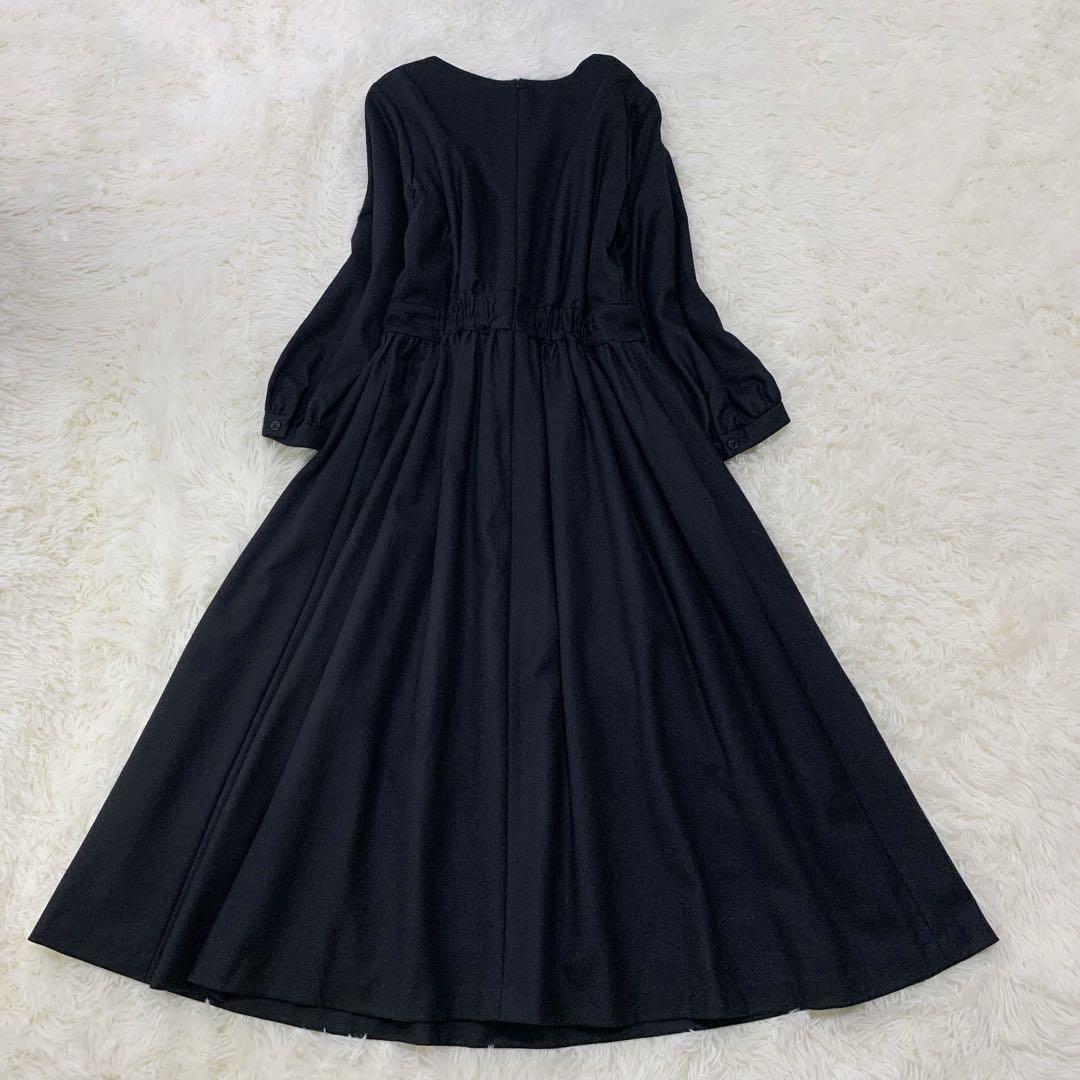 ミシェルボードウイン ウール カシミヤ ギャザー ワンピース 冠婚葬祭 黒