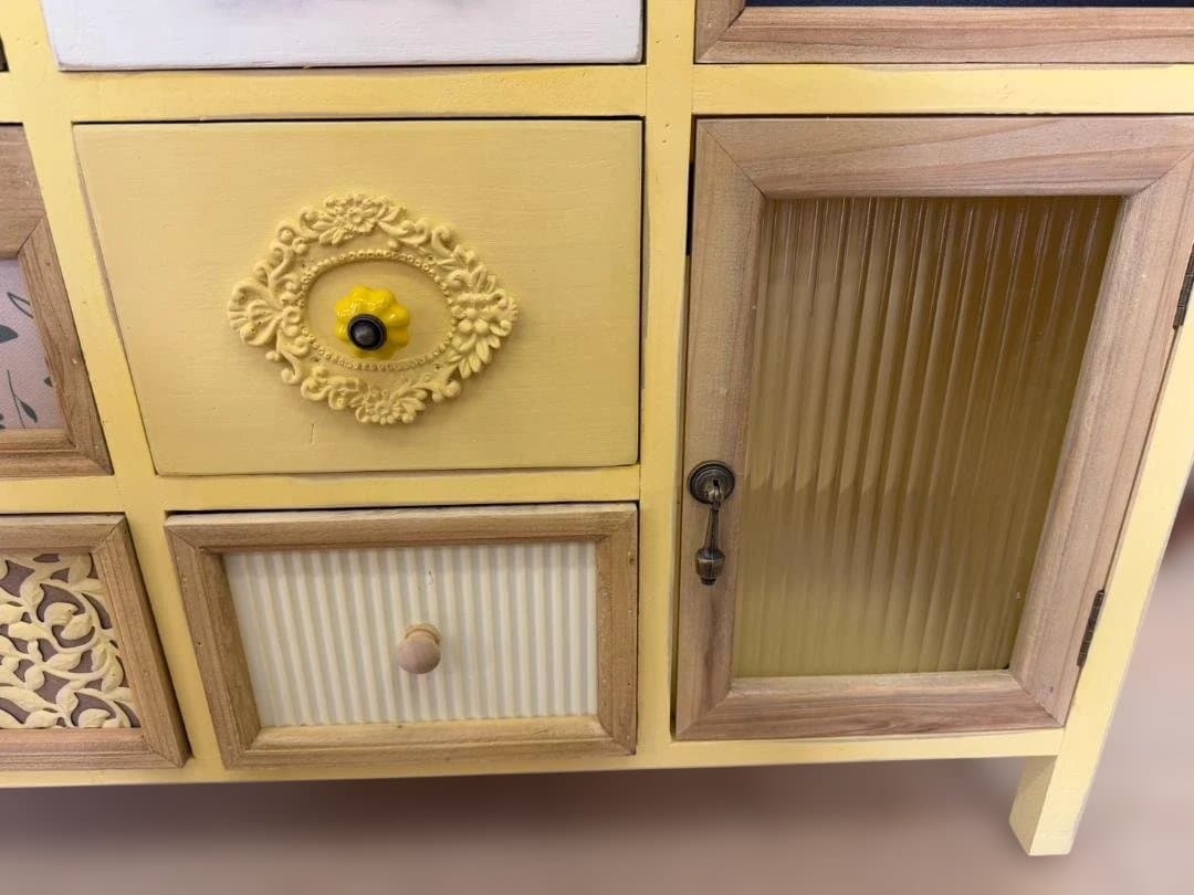カントリー　キャビネット　リビングボード　レトロ　棚　イエロー　引出　ラック　黄