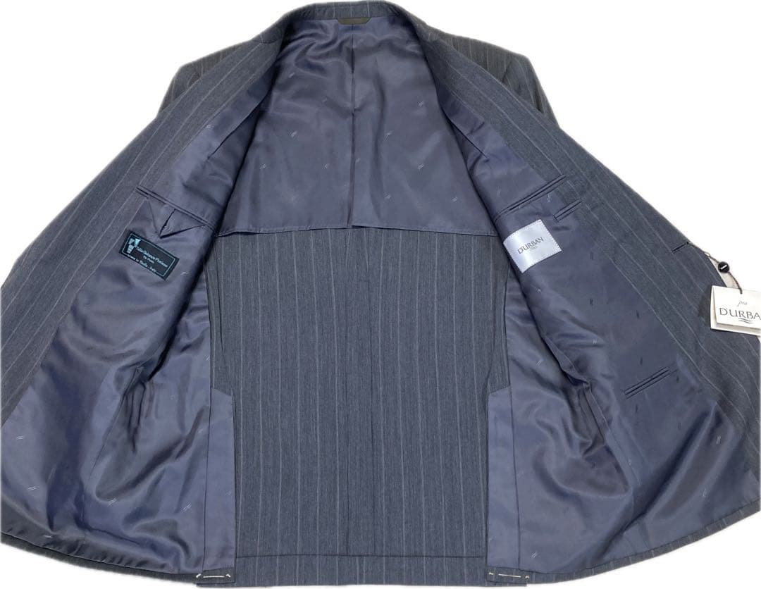 未使用★ダーバンpiu♂ピュアウールシングル2Bスーツ★ライトグレーストライプ