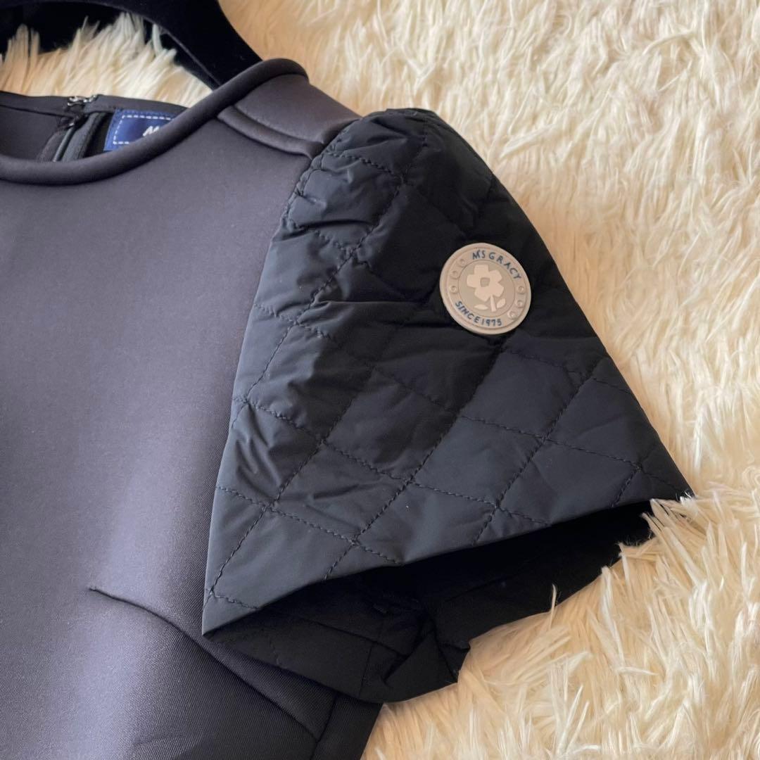 極美品 M'S GRACY ダンボールニット 切替 ワンピース ブラック 36