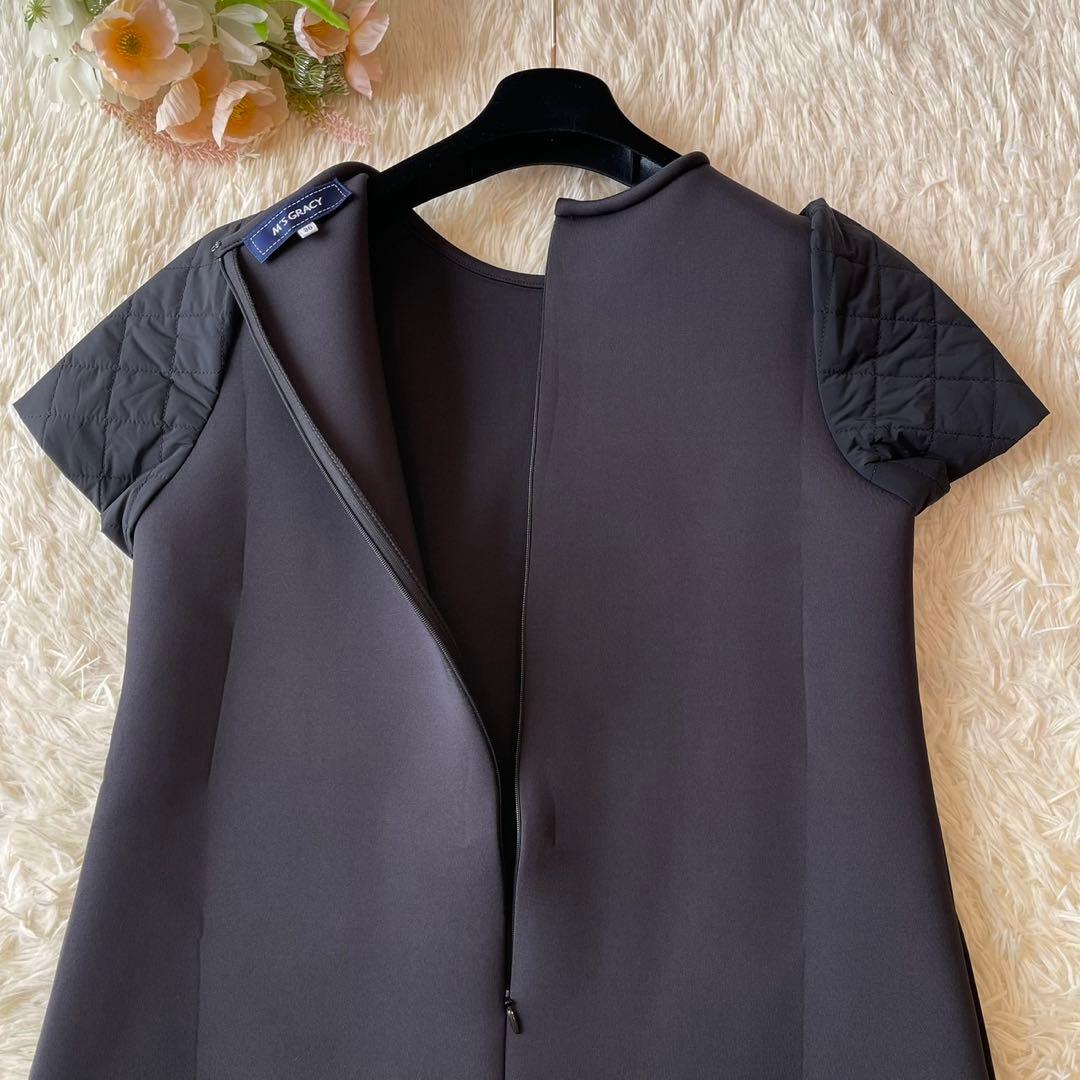 極美品 M'S GRACY ダンボールニット 切替 ワンピース ブラック 36