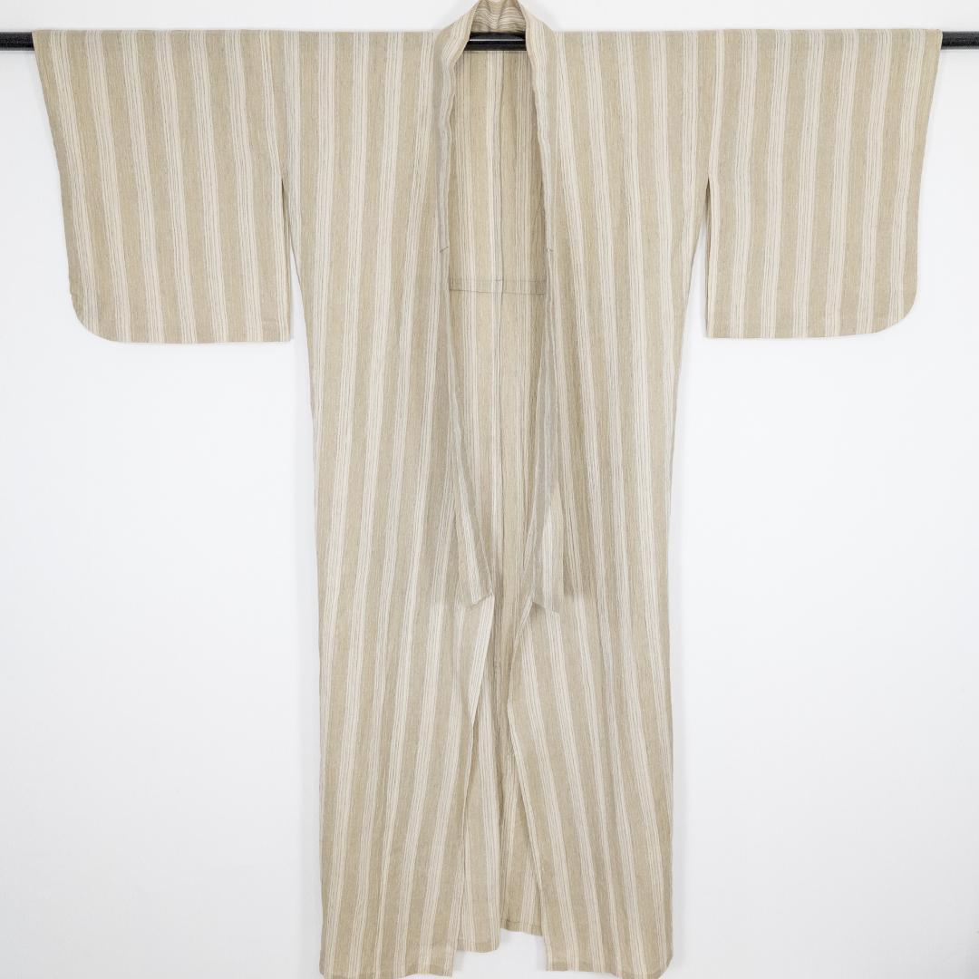 まる ※R7SK684 浴衣 夏物 薄物 ベージュ カーキ 縦縞 綿麻