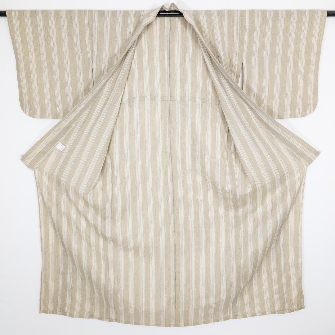 まる ※R7SK684 浴衣 夏物 薄物 ベージュ カーキ 縦縞 綿麻