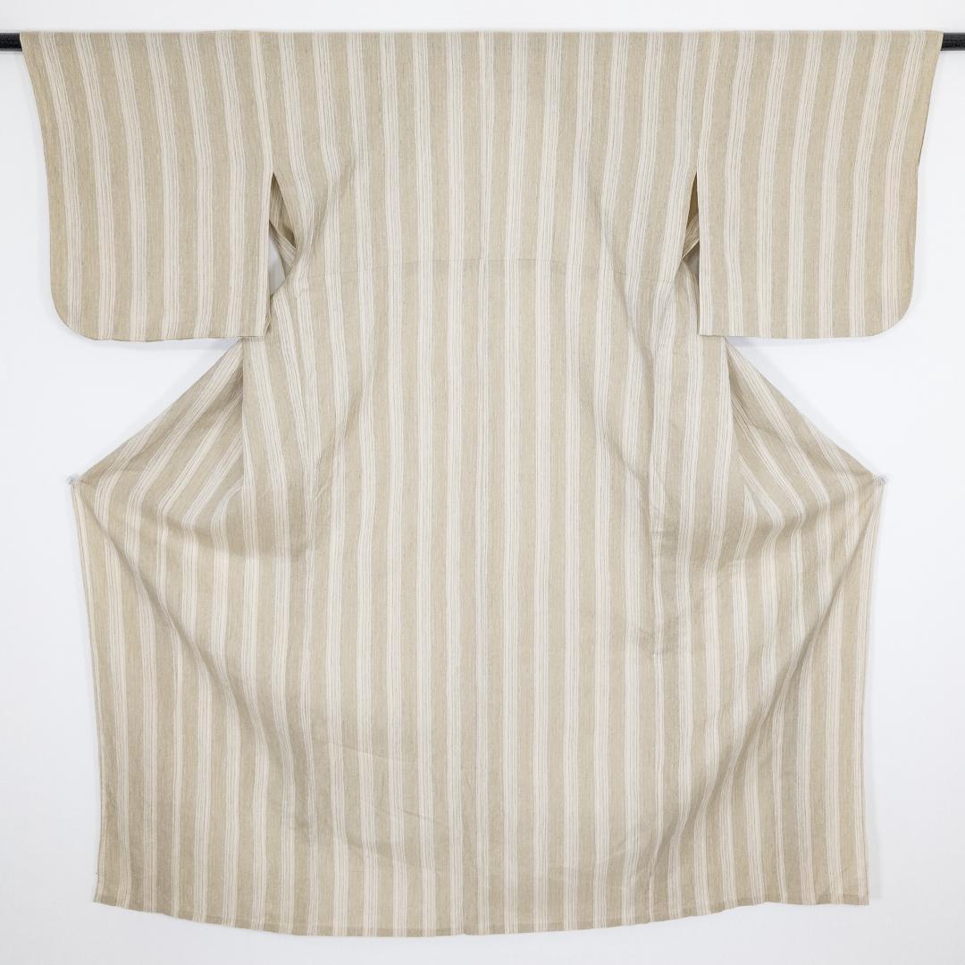 まる ※R7SK684 浴衣 夏物 薄物 ベージュ カーキ 縦縞 綿麻