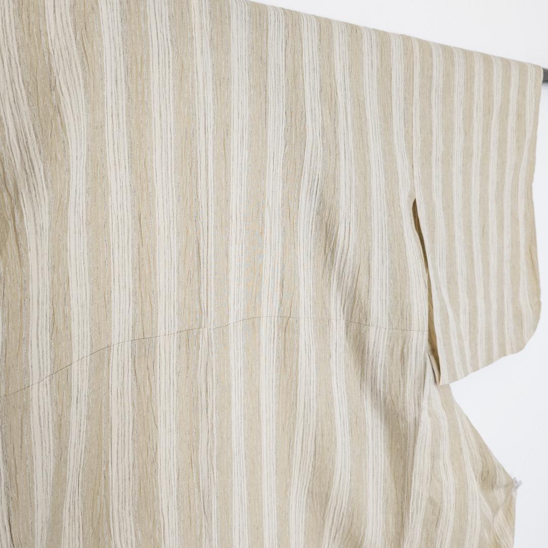 まる ※R7SK684 浴衣 夏物 薄物 ベージュ カーキ 縦縞 綿麻