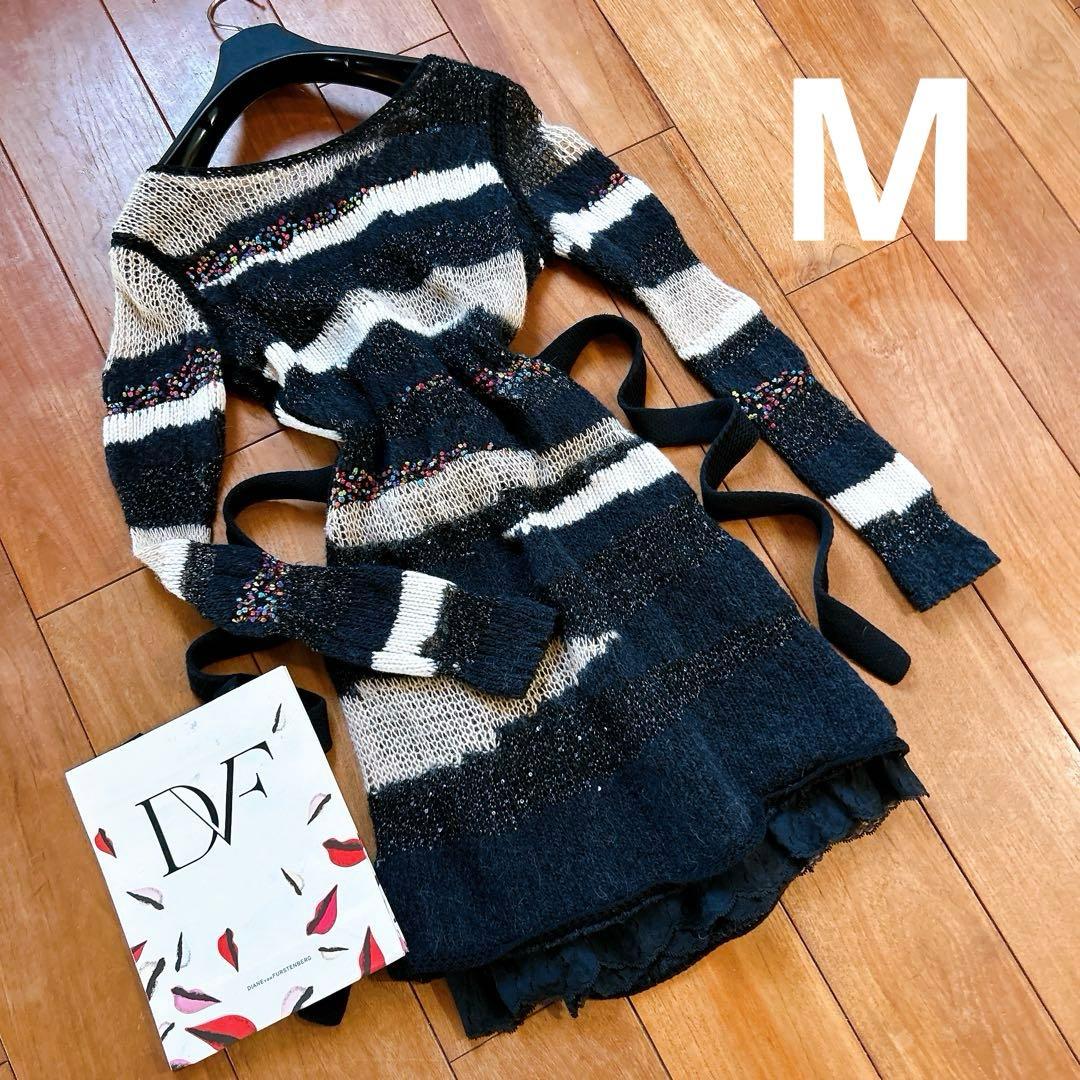 ダイアンフォンファステンバーグ　ニットワンピース　ラップドレス　ブラック　M