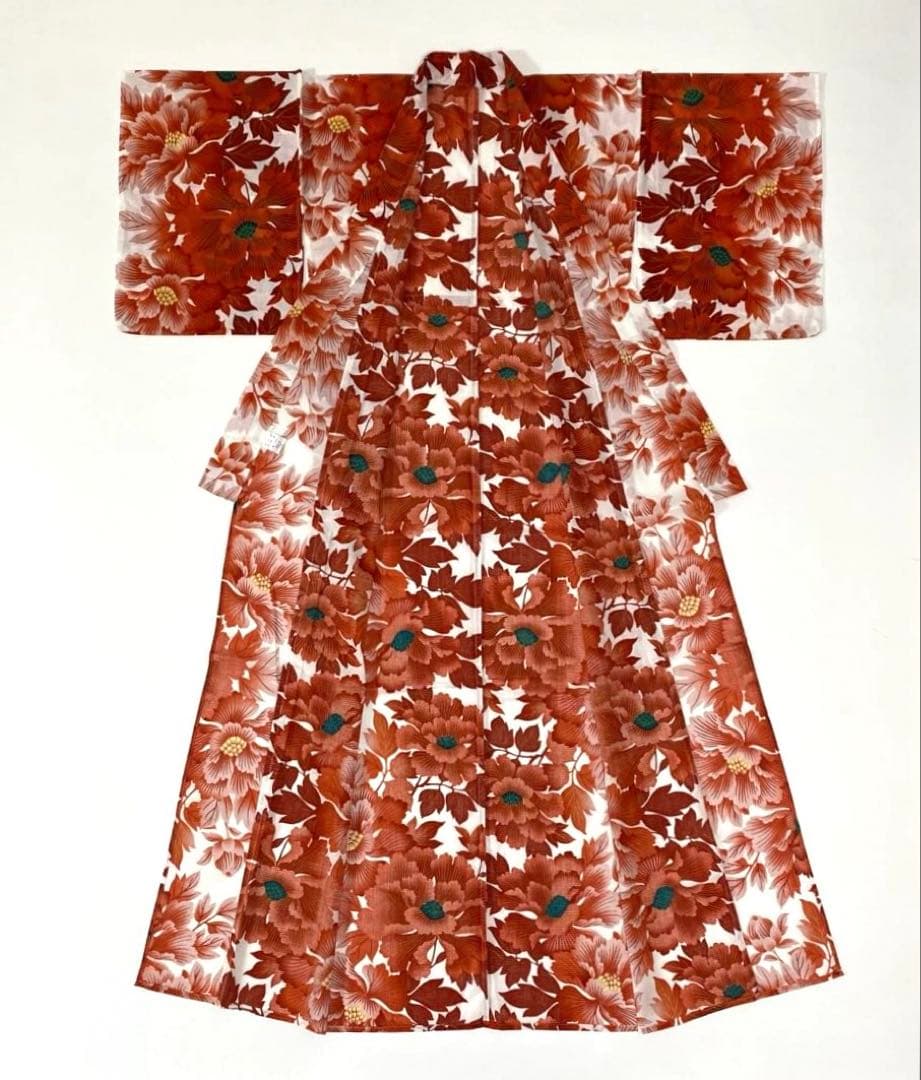 【浴衣6点セット】キモノマチ　浴衣　半幅帯　タグ付　二分紐　帯留め　下駄　バッグ