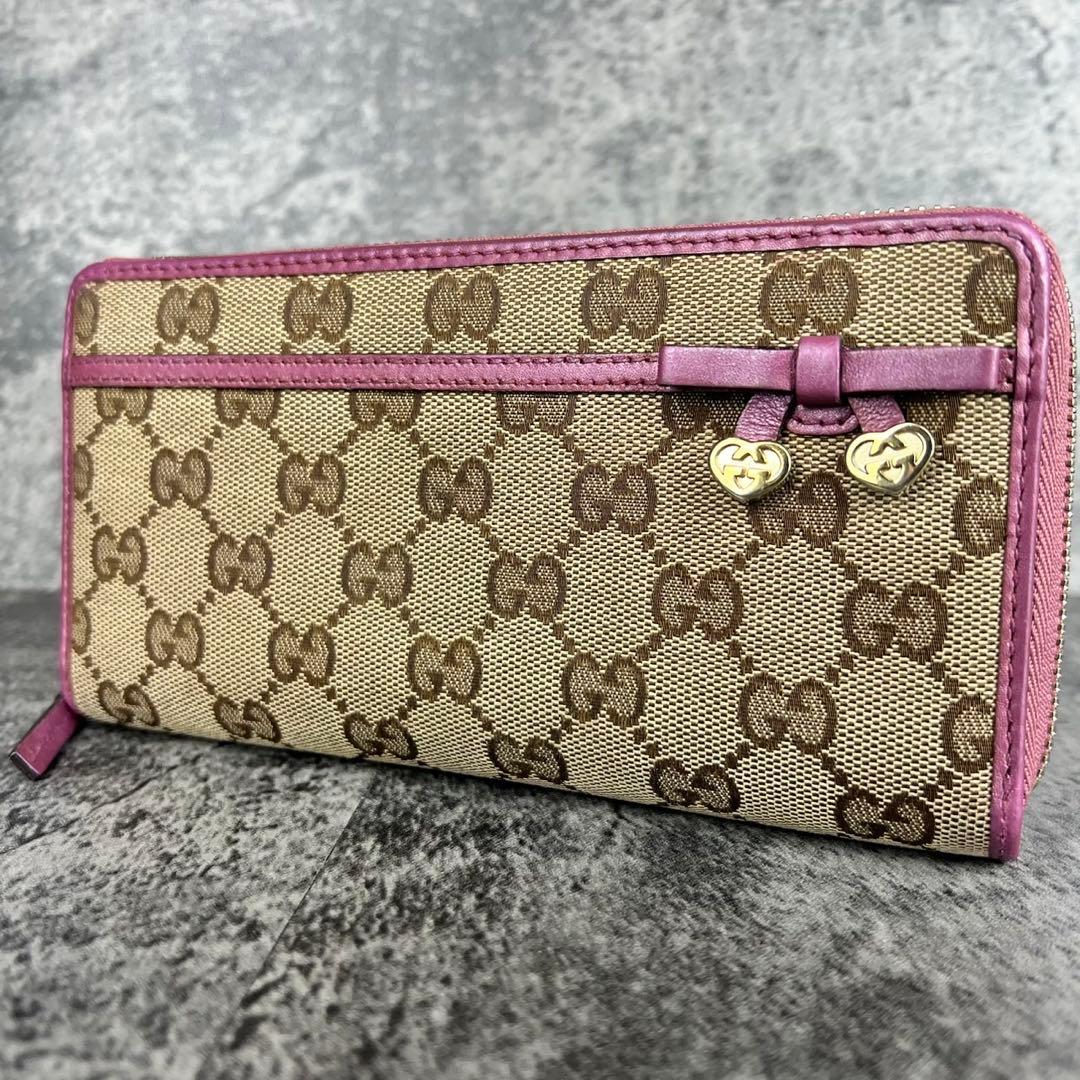 GUCCI GG キャンバス ハート リボン インターロッキング 長財布