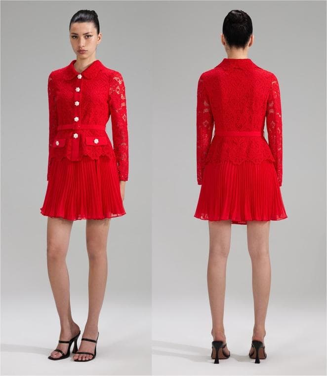 c*t様 セルフポートレイト ワンピース ギピュールレース プリーツ 赤 UK6