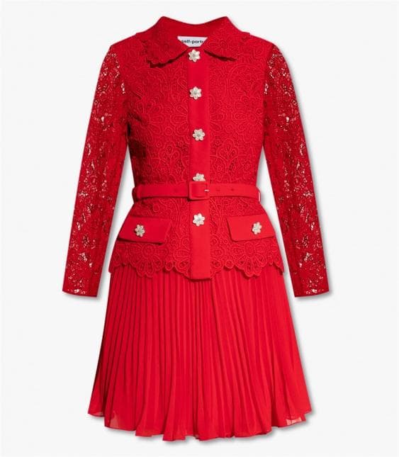 c*t様 セルフポートレイト ワンピース ギピュールレース プリーツ 赤 UK6