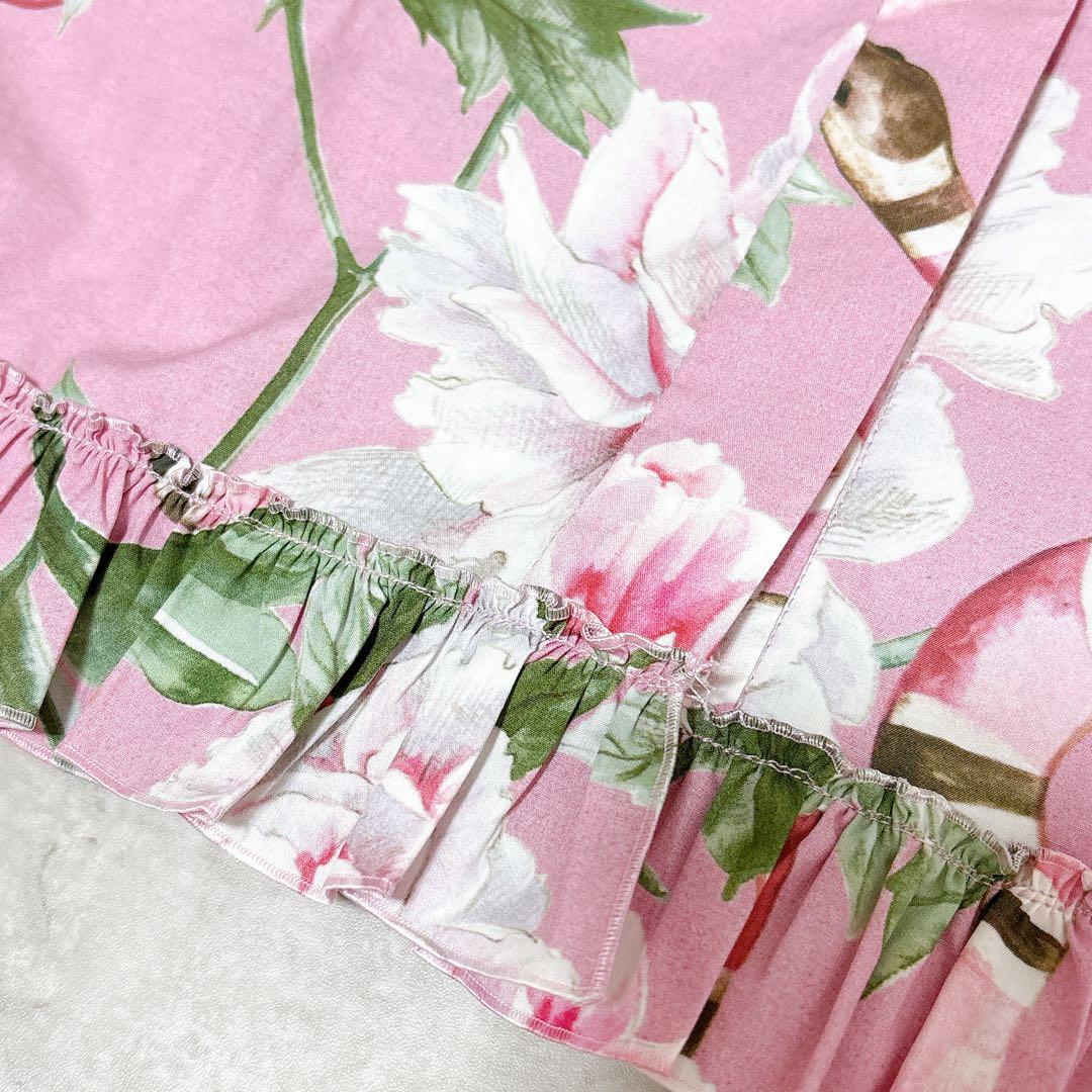 美品✨GUCCI 花柄×スネーク　フリル　リボンシャツワンピース　ミニ　ブラウス