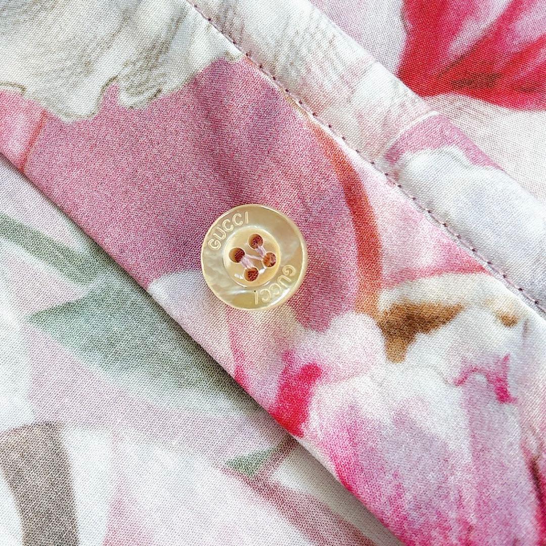 美品✨GUCCI 花柄×スネーク　フリル　リボンシャツワンピース　ミニ　ブラウス