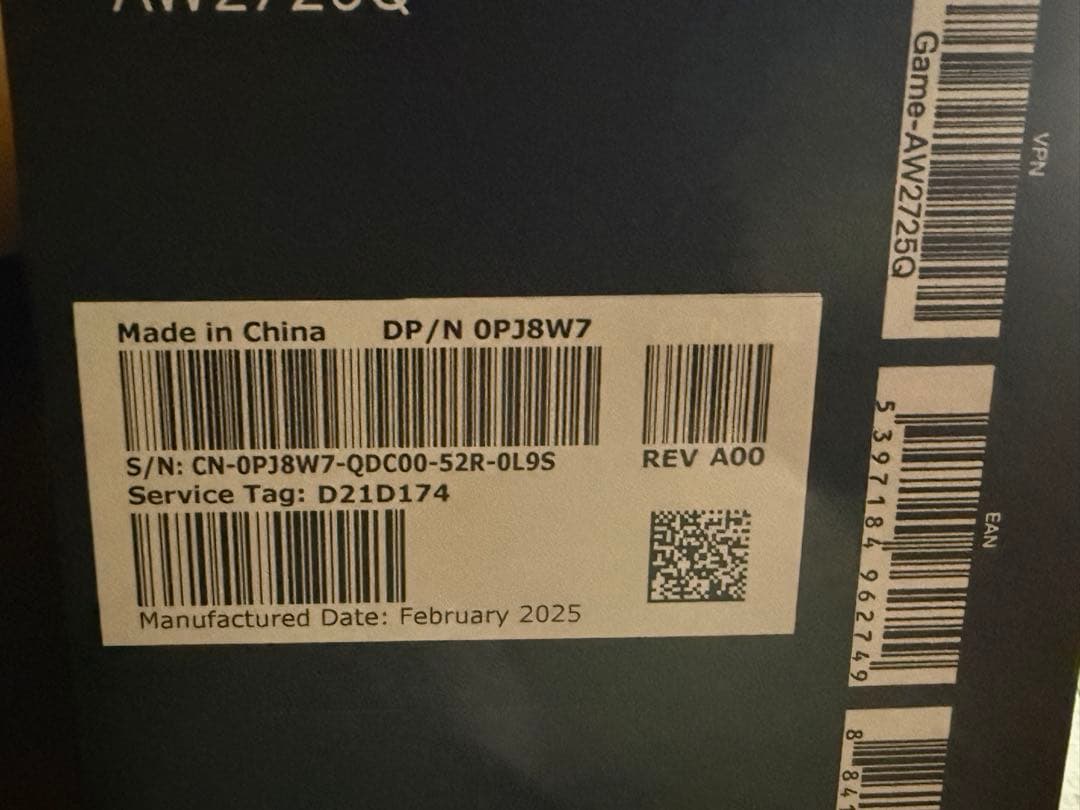 ディスプレイ・モニター本体 Alienware AW2725Q 4k QD-OLED 240hz