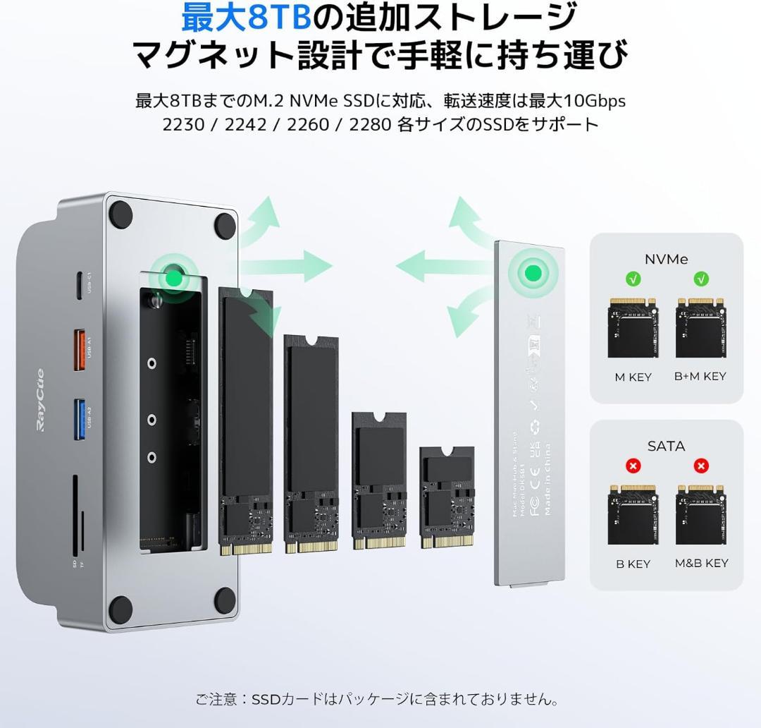 Mac Mini M4 対応ハブ M.2 NVMe SSD 4K60