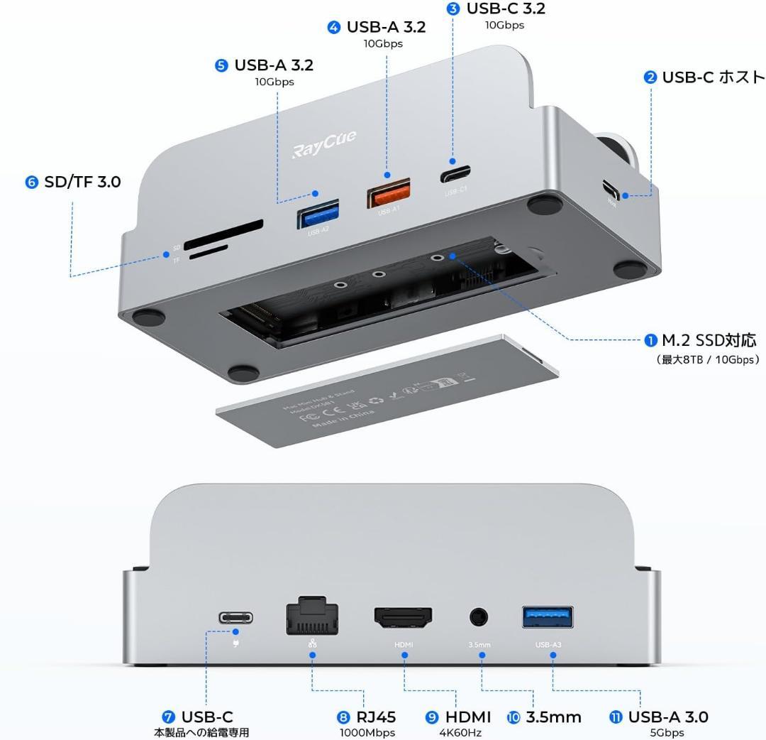 Mac Mini M4 対応ハブ M.2 NVMe SSD 4K60