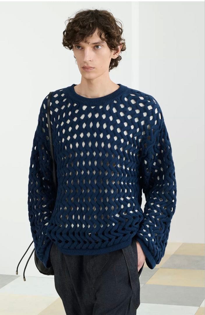 ★新品未使用タグ付きZARA SRPLS ネイビー メッシュ編み セーター【L】