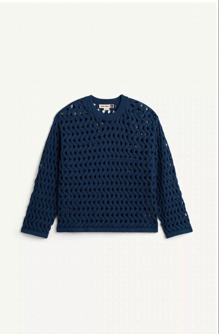 ★新品未使用タグ付きZARA SRPLS ネイビー メッシュ編み セーター【L】