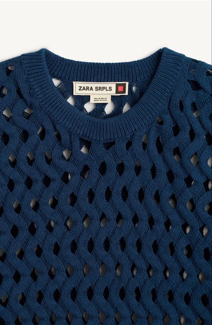 ★新品未使用タグ付きZARA SRPLS ネイビー メッシュ編み セーター【L】