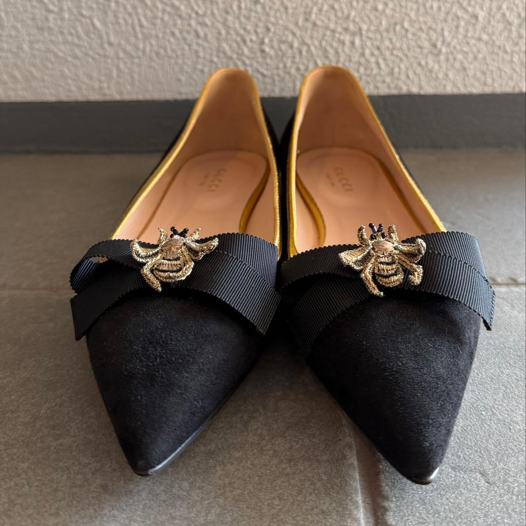 【美品】グッチ BEEモチーフ ポインテッドトゥ フラットシューズ バレエ