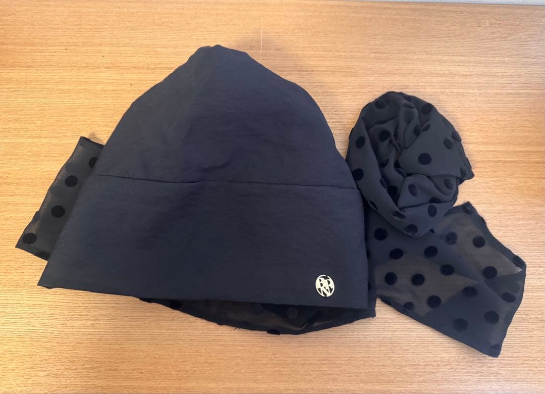 BAREN スカーフハット L Dot Chiffon-Black医療用帽子